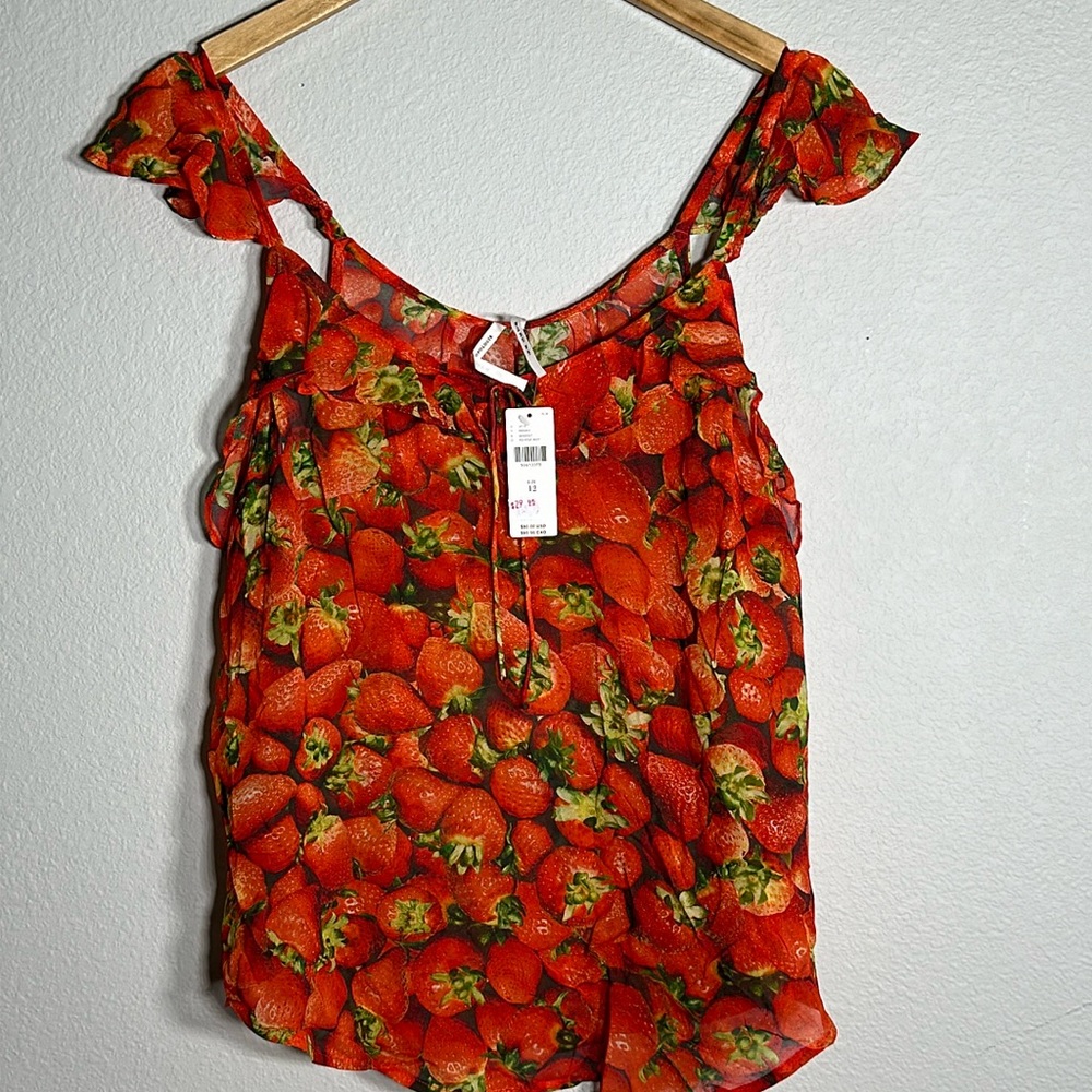 Anthropologie Ruffled Strawberry Tank Top Size 12